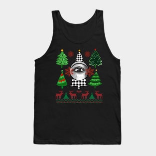 Christmas tree with checkered patterns and an eye in black and white Tank Top